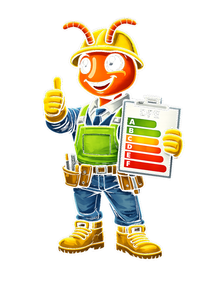Mascotte ANTERA RÉNOV — fourmi ouvrière rénovation énergétique